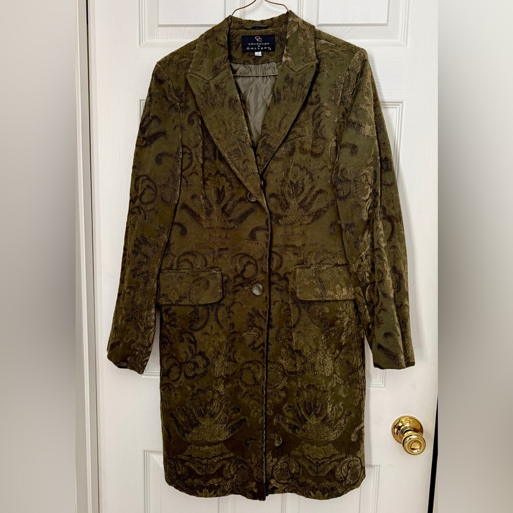 Collection By Gallery Olive Green Floral Vintage Style Trench Coat